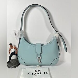 Coach Hamptons Hobo Bag in Silver/Light Blue Crinkle Patent Leather NWT